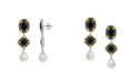 Macy's Cultured Freshwater Pearl (9-9.5mm) with Onyx Drop Earrings in 14k Gold Over Silver